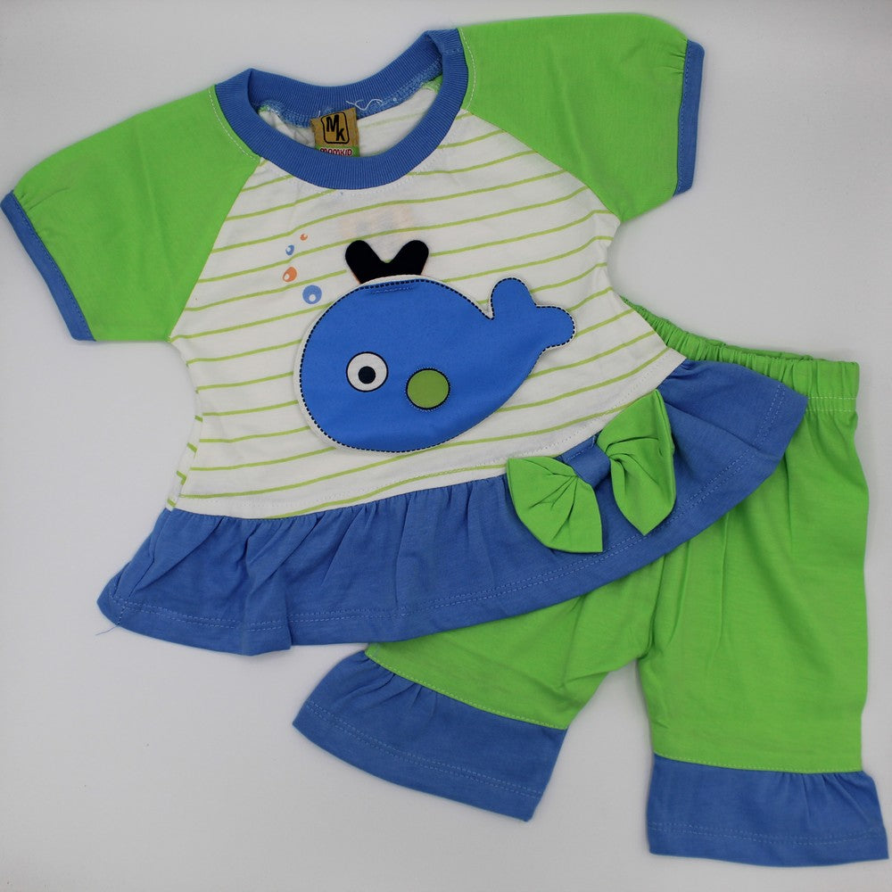 Baby summer frock dress & Short Pant Bow Swim Fish Printed