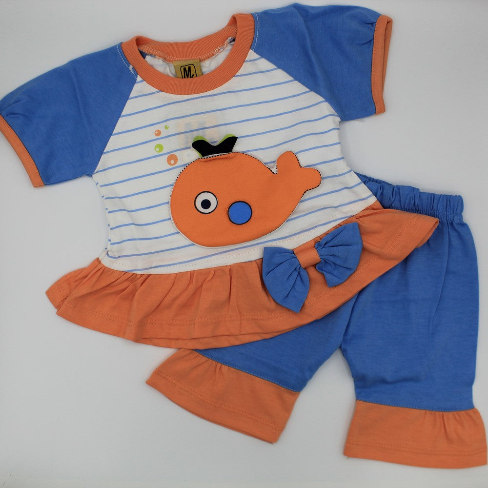 Baby summer frock dress & Short Pant Bow Swim Fish Printed