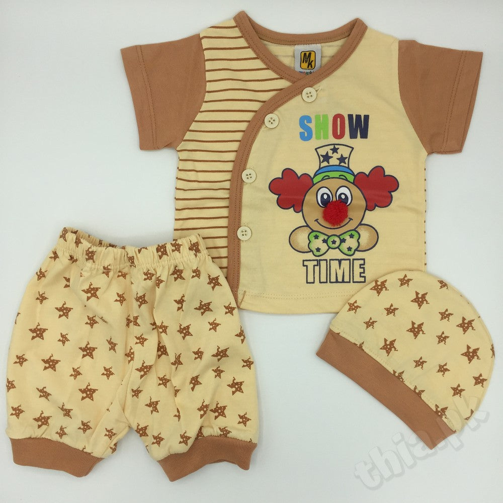 Cute Clown 3 Pcs Summer Suit Set Cotton Stuff Clothes for 0-3 months