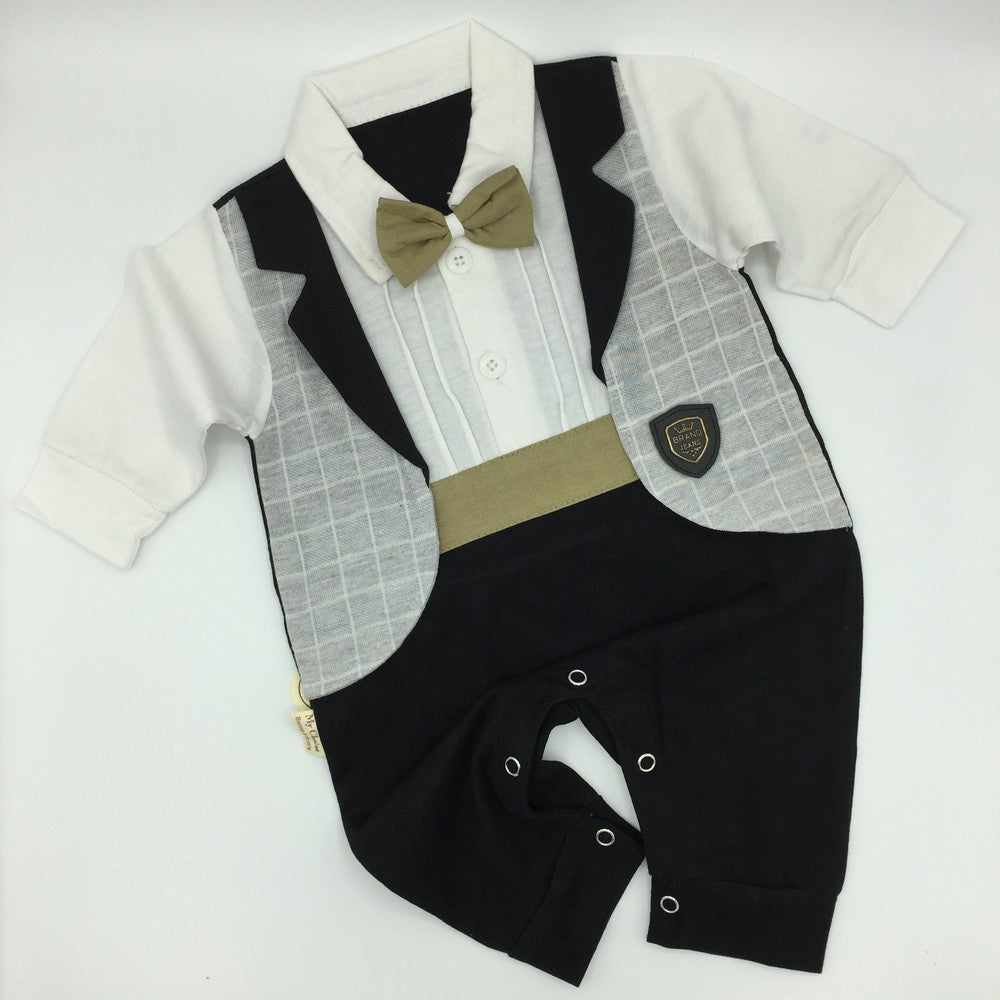 Imported Newborn Baby Boy Gentleman Bow Tie Long Sleeve Romper Fancy Bodysuit Clothes for 0-12 months