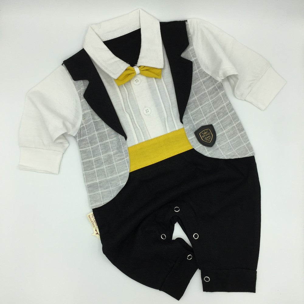 Imported Newborn Baby Boy Gentleman Bow Tie Long Sleeve Romper Fancy Bodysuit Clothes for 0-12 months