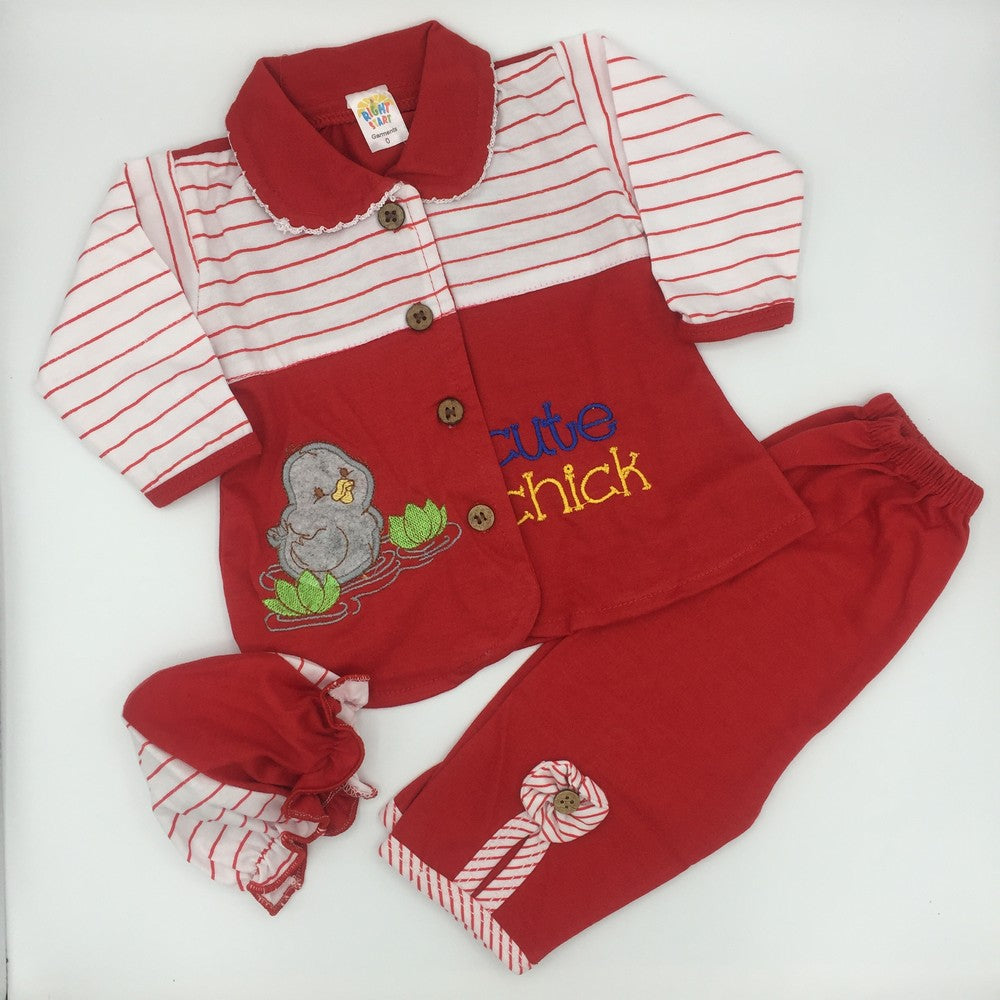Newborn 3 Pcs Cute Chick Embroidered Suit for 0-3 Months