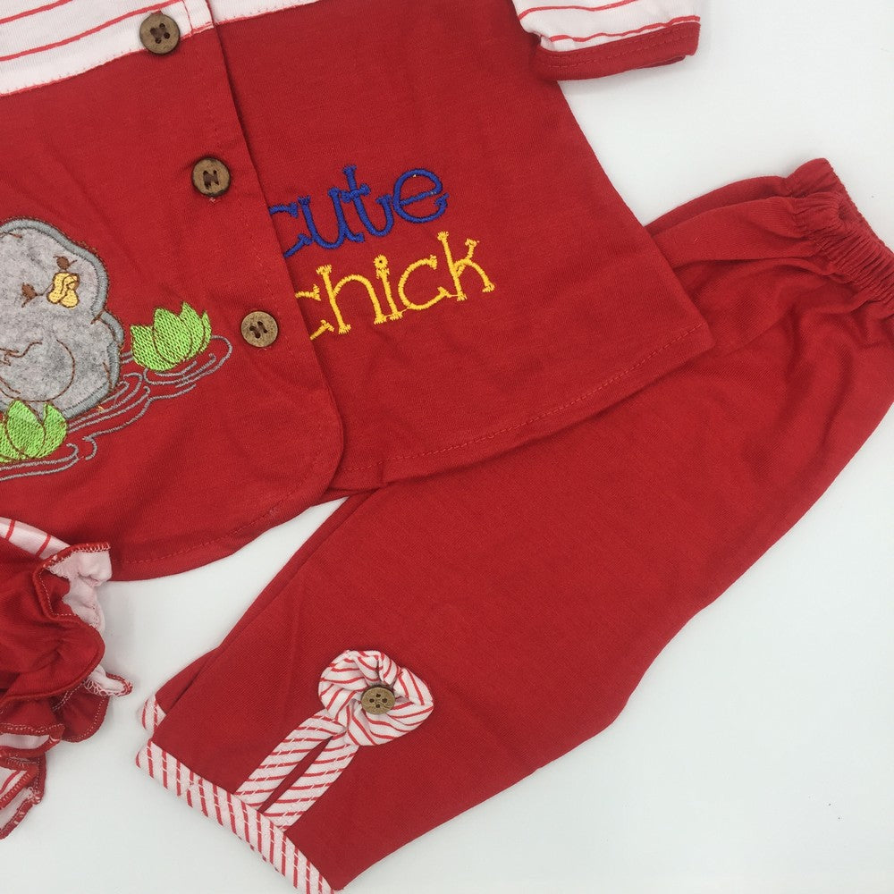 Newborn 3 Pcs Cute Chick Embroidered Suit for 0-3 Months