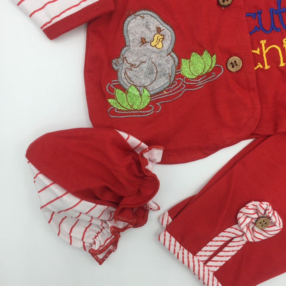 Newborn 3 Pcs Cute Chick Embroidered Suit for 0-3 Months