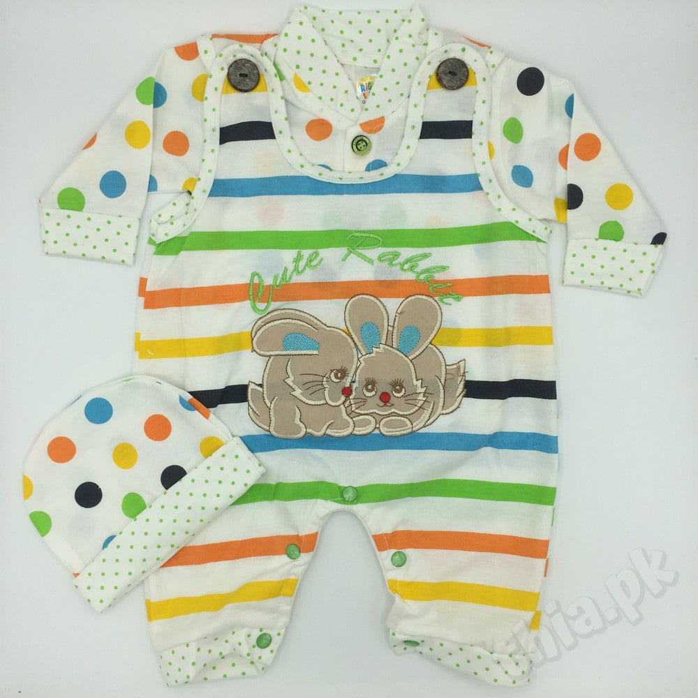 Newborn Baby Dungaree With Full Sleeves T-Shirt Cute Rabbit Design Colored Comfortable Bodysuit Full Sleeves