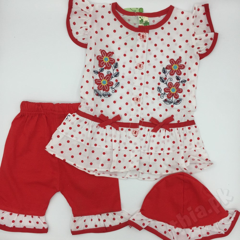 Newborn Baby Girls Clothes Frock Flower Style 3 Pcs Set (Dress Frock,Pajama,Cap)