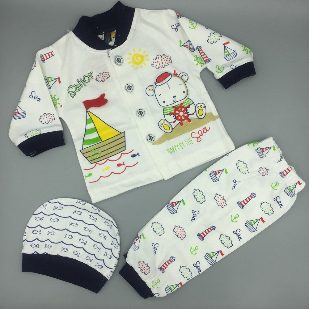 Newborn Summer 3 Pcs Suit Set 100% Cotton Stuff Clothes for 0-3 months Printed - Baby Girl Boy Shirt Sleeves and Pajama- Toddler Infant Newborn Gift Present