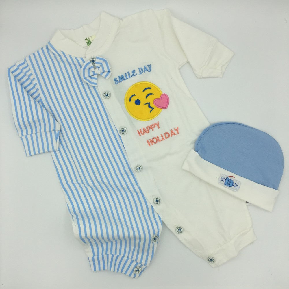 Newborn Baby Happy Holiday Overall Long Sleeve Romper Bodysuit with Cap for 0-3 months