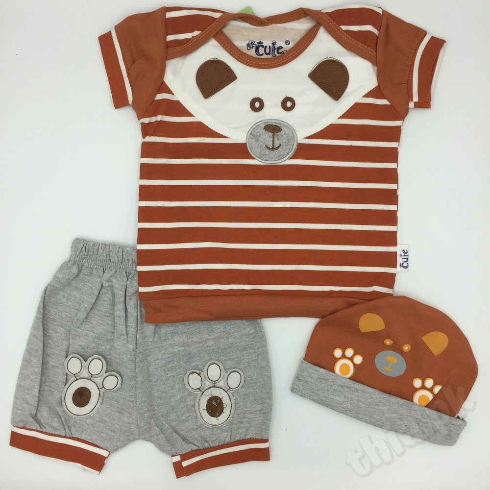 Newborn Bear Face Summer Suit Set for 0-3 Months