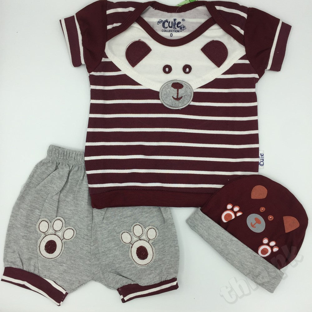 Newborn Bear Face Summer Suit Set for 0-3 Months
