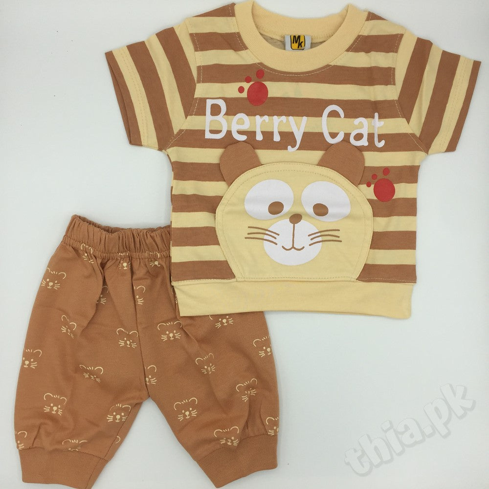 Summer Cotton Stuff 2 Pcs Newborn Suit Clothes for 3-6 & 6-9 months Berry Cat
