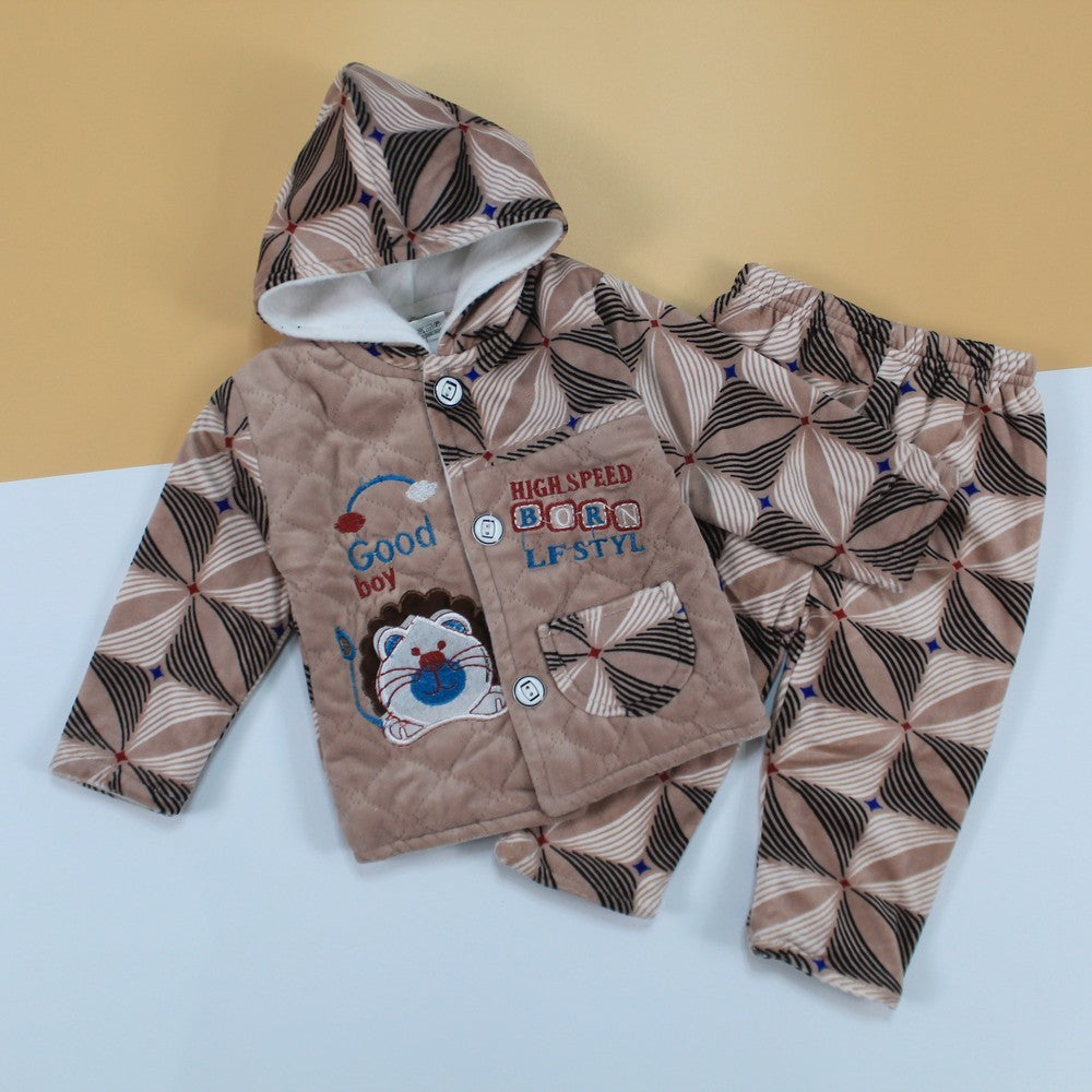 Newborn Baby Winter Warm Full Button Good Boy Printed Hoodie Suit for 0-4 months Velvet Clothes Hoodie Sweatshirt Tops