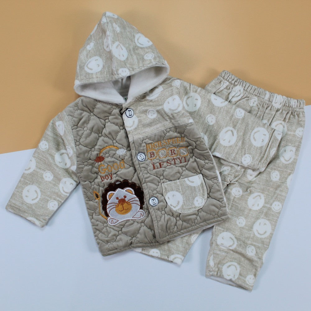 Newborn Baby Winter Warm Full Button Good Boy Emoji Hoodie Suit for 0-4 months Velvet Clothes Hoodie Sweatshirt Tops