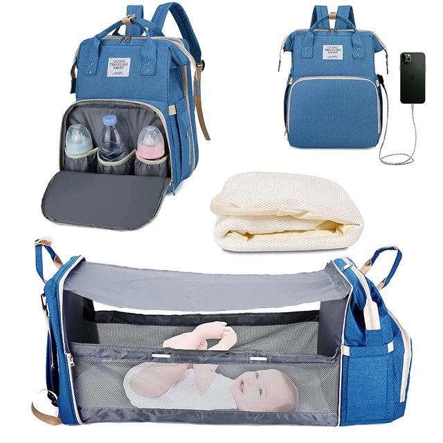 Imported Multifunctional Portable Folding Diaper Bag and Portable Baby Bed Large Backpack