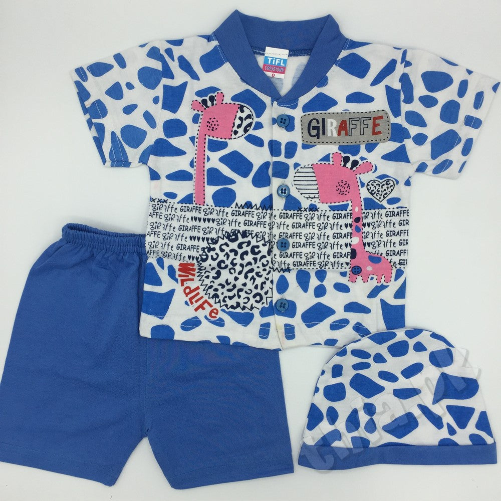 3 Pcs Suit Set Giraffe Wildlife Summer Suit Set For 0-3 Months