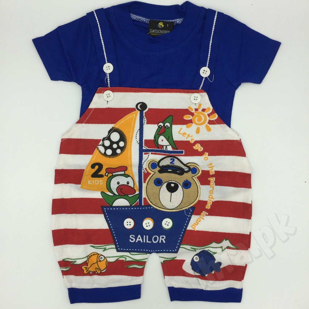 Cute Sailor Teddy Bear Summer Dungaree Romper for 3-6 months and 6-9 months