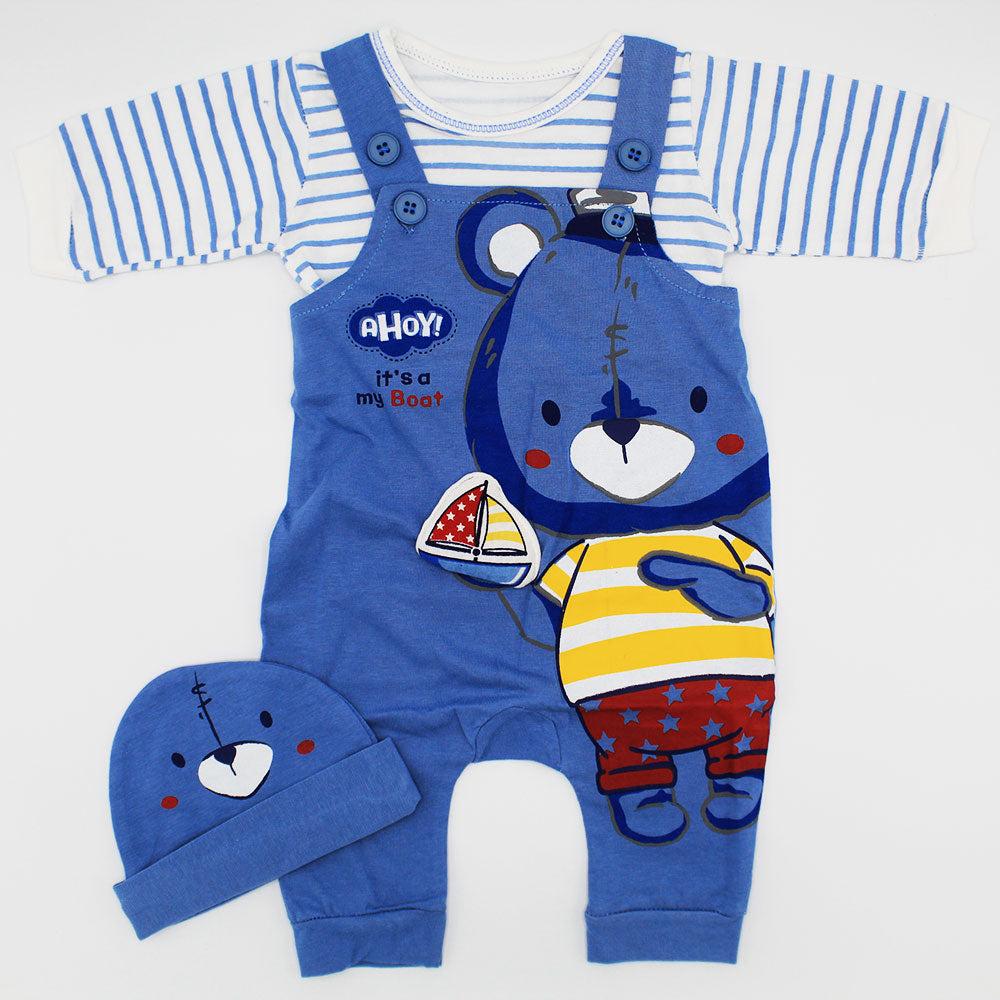 Newborn Baby 3D Boat Bear Full Sleeves Dungaree Romper for 0-3 Months