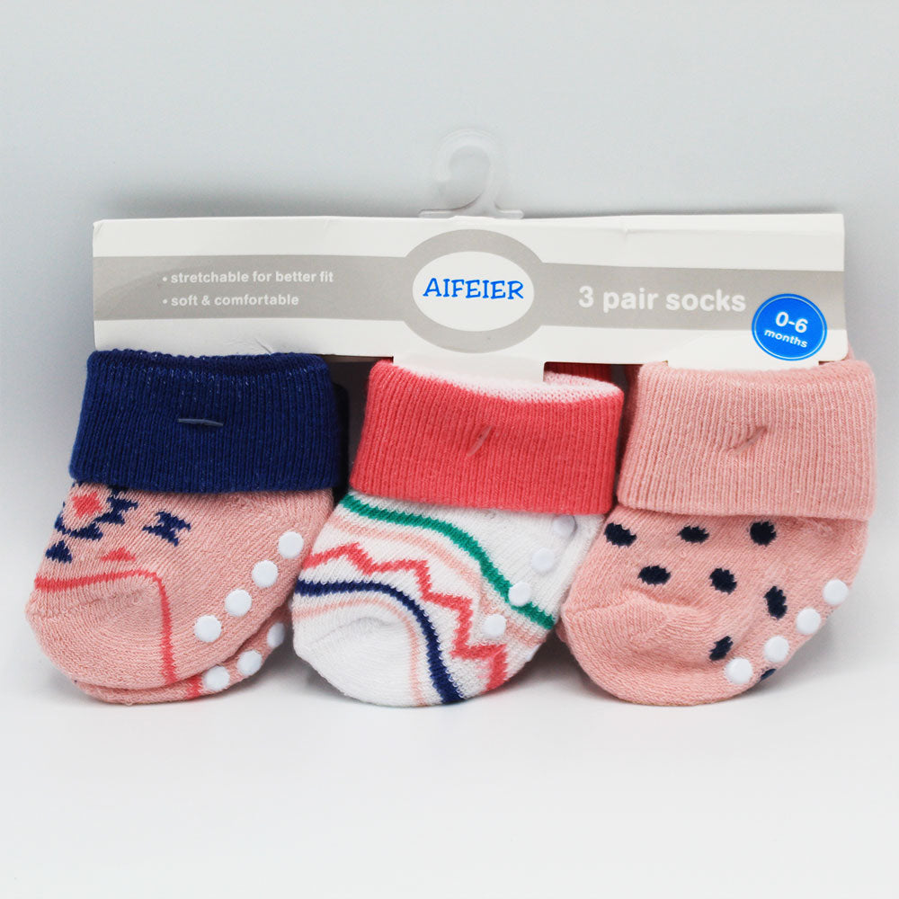 Imported Newborn Baby Pack of 3 Pair Socks for 0-6 Months