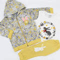 Kids Winter Terry Cute Rabbit 3 Pcs Hoodie Full Sleeves Stylish Dress for 12 Months - 4 Years