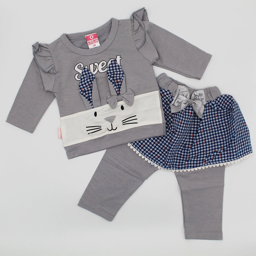 Baby Girl Sweet Bunny Full Sleeve Shirt with Skirt Style Pant for 6-18 Months