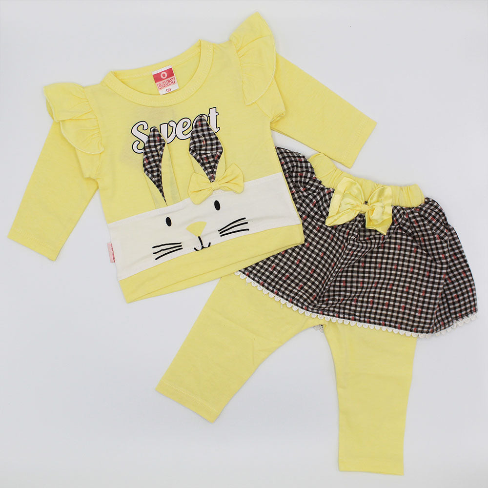 Baby Girl Sweet Bunny Full Sleeve Shirt with Skirt Style Pant for 6-18 Months