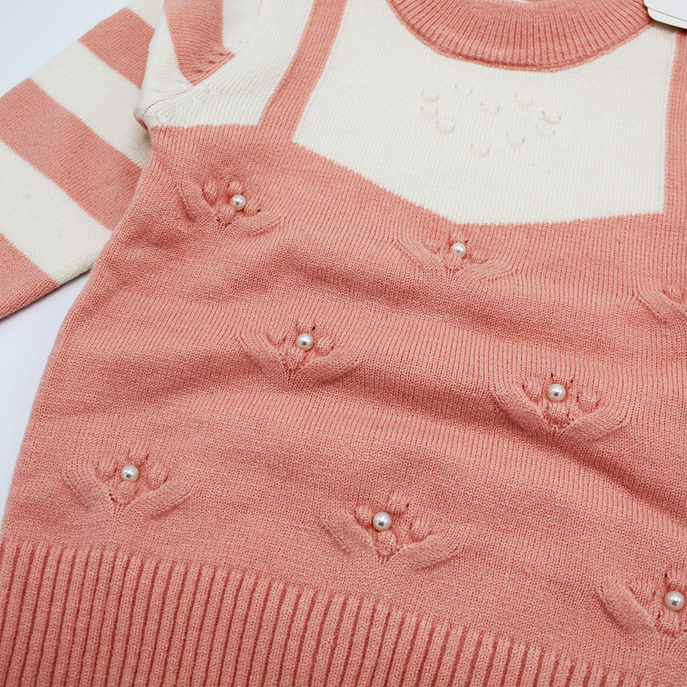 Imported Baby Girl Winter Super Fancy Pearl Flower Wool Warm Sweaters Long Sleeve Pullover for 3 Months - 3 Years