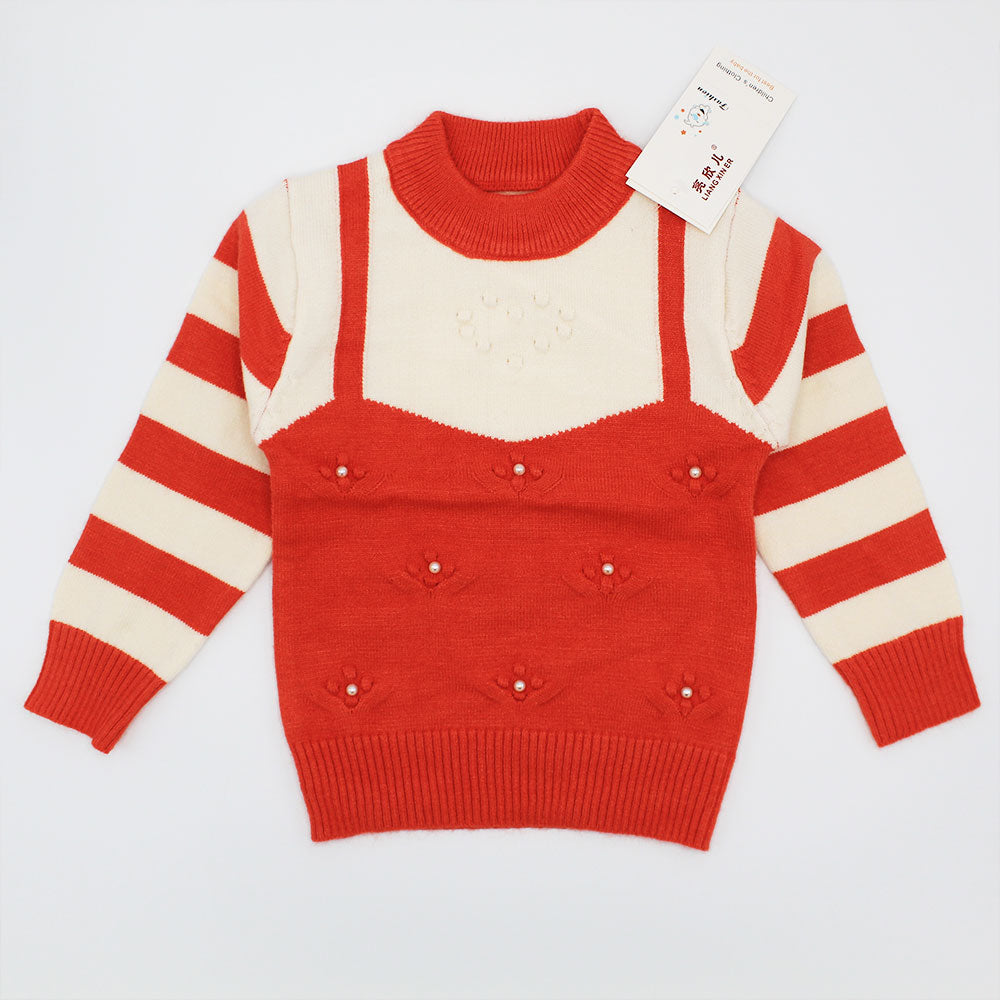Imported Baby Girl Winter Super Fancy Pearl Flower Wool Warm Sweaters Long Sleeve Pullover for 3 Months - 3 Years