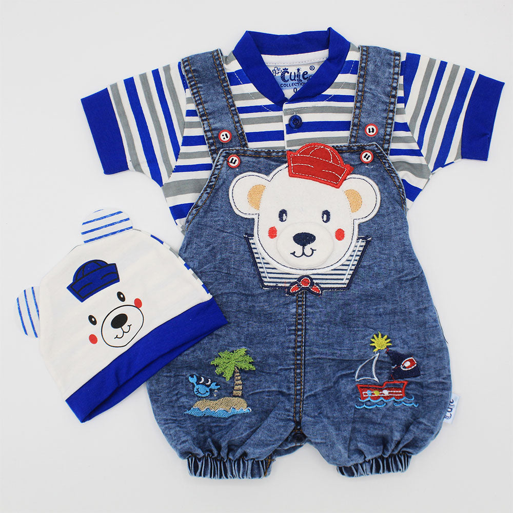 Newborn Baby 3D Bear Denim Dungaree Romper Dress for 0-3 Months