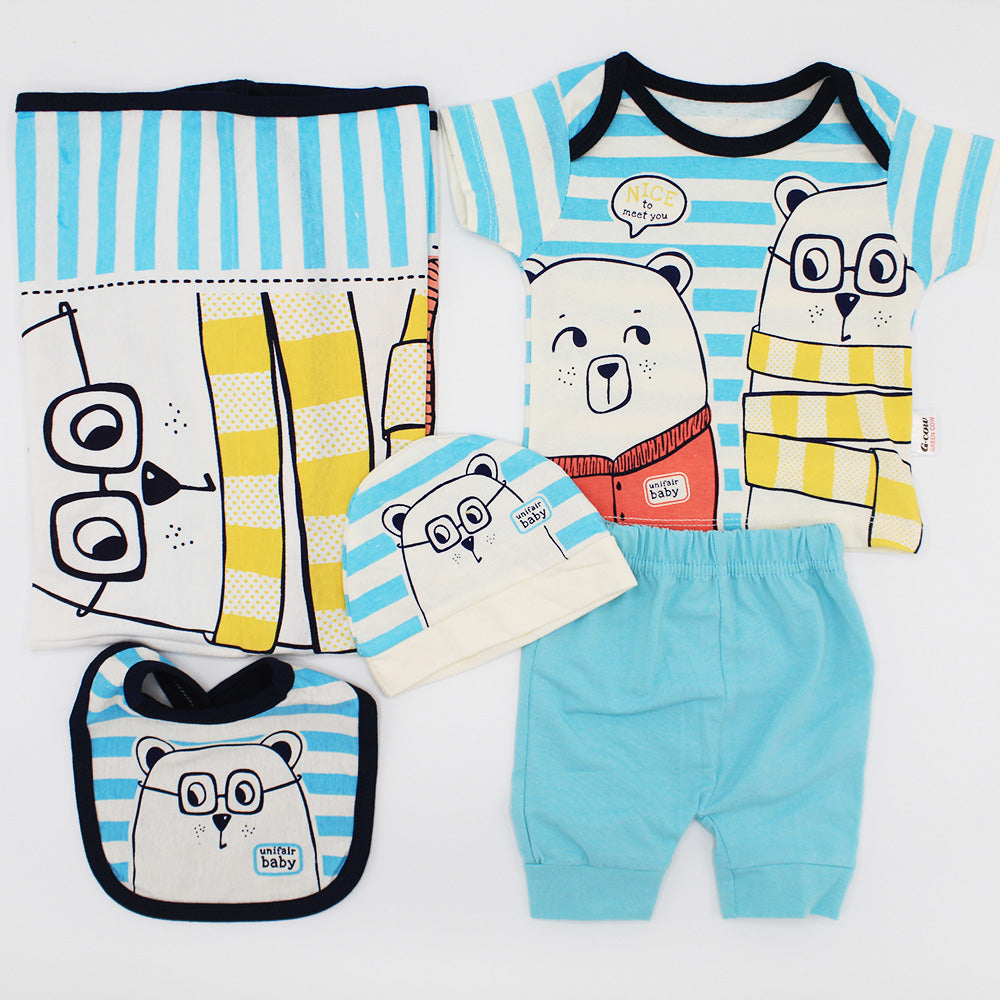 Newborn Baby Cute Bear 5 Pcs Summer Cotton Stuff Starter Set for 0-3 Months