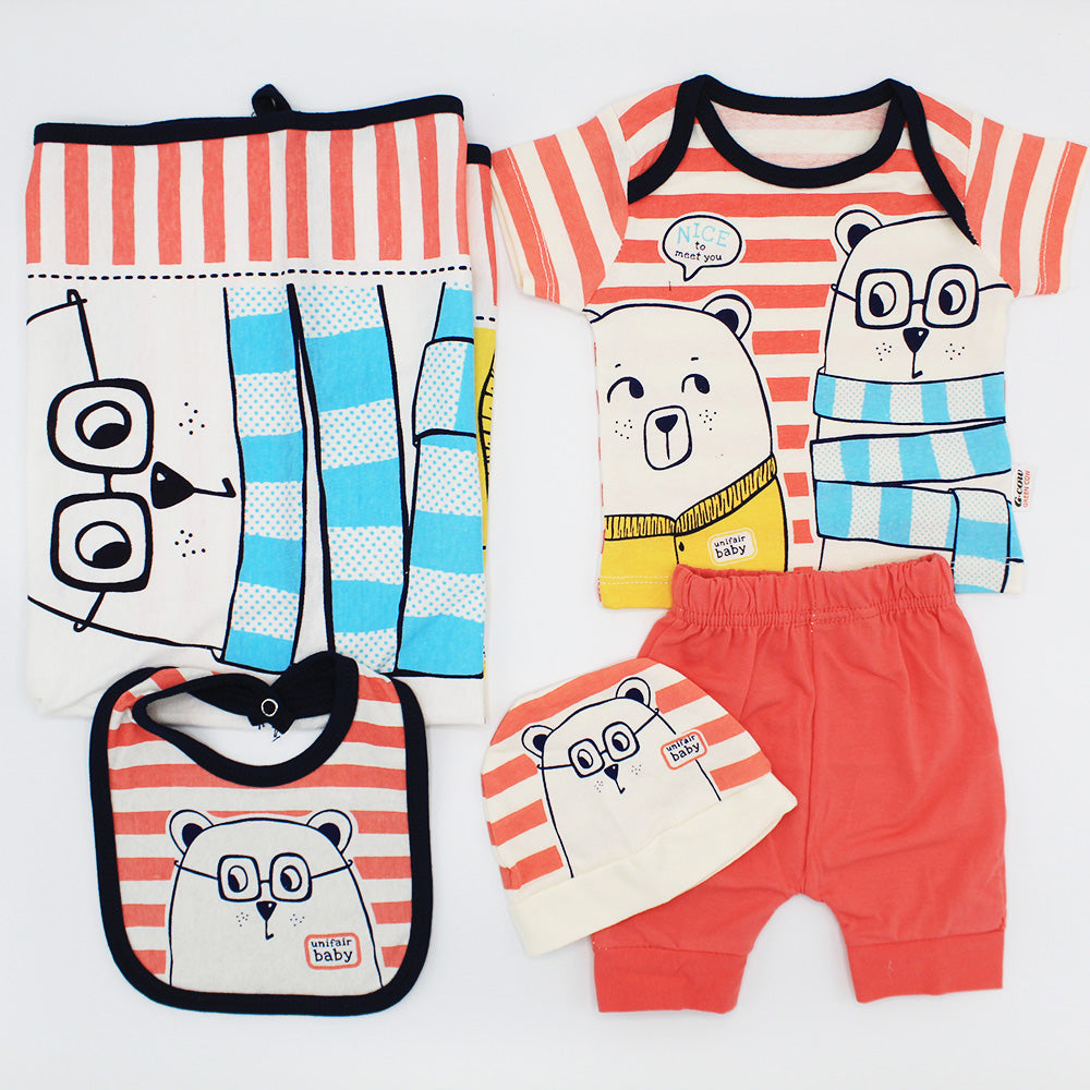 Newborn Baby Cute Bear 5 Pcs Summer Cotton Stuff Starter Set for 0-3 Months