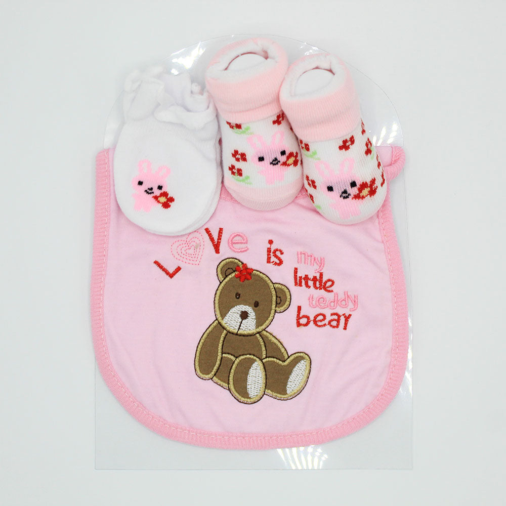 Imported Cute & Adorable Baby Waterproof Bib Booties and Mittens Combo Set