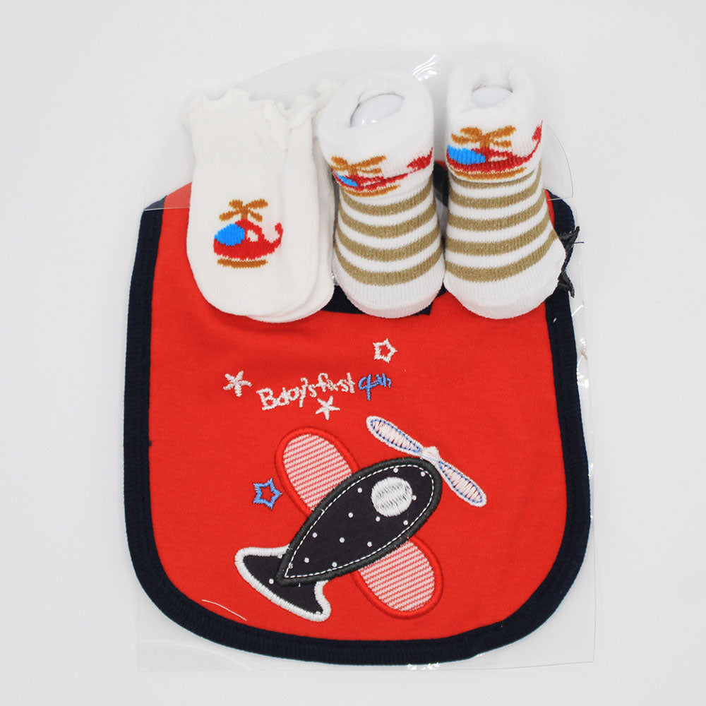Imported Cute & Adorable Baby Waterproof Bib Booties and Mittens Combo Set