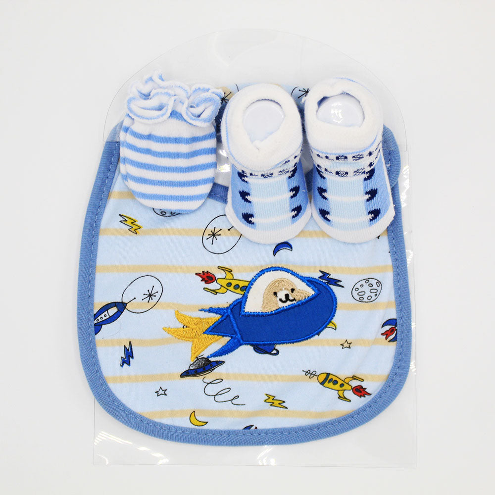 Imported Cute & Adorable Baby Waterproof Bib Booties and Mittens Combo Set