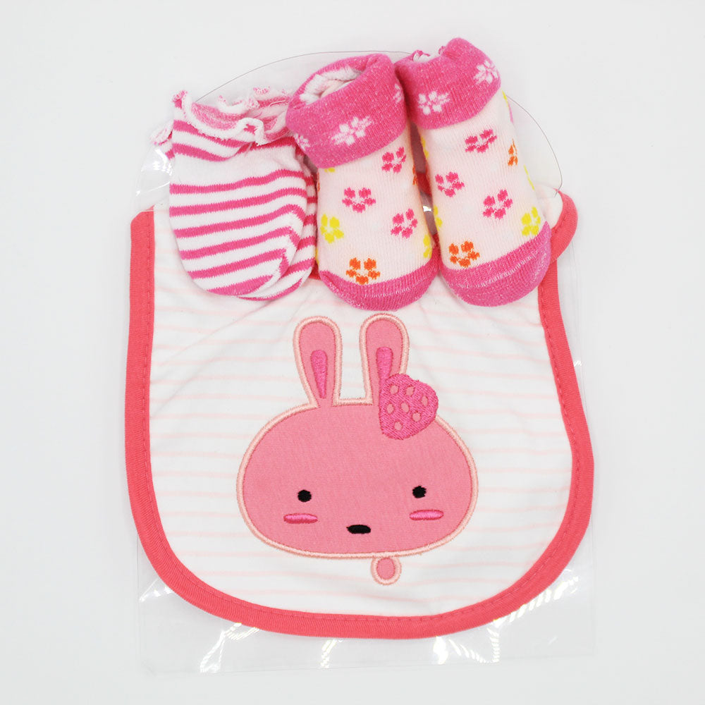 Imported Cute & Adorable Baby Waterproof Bib Booties and Mittens Combo Set