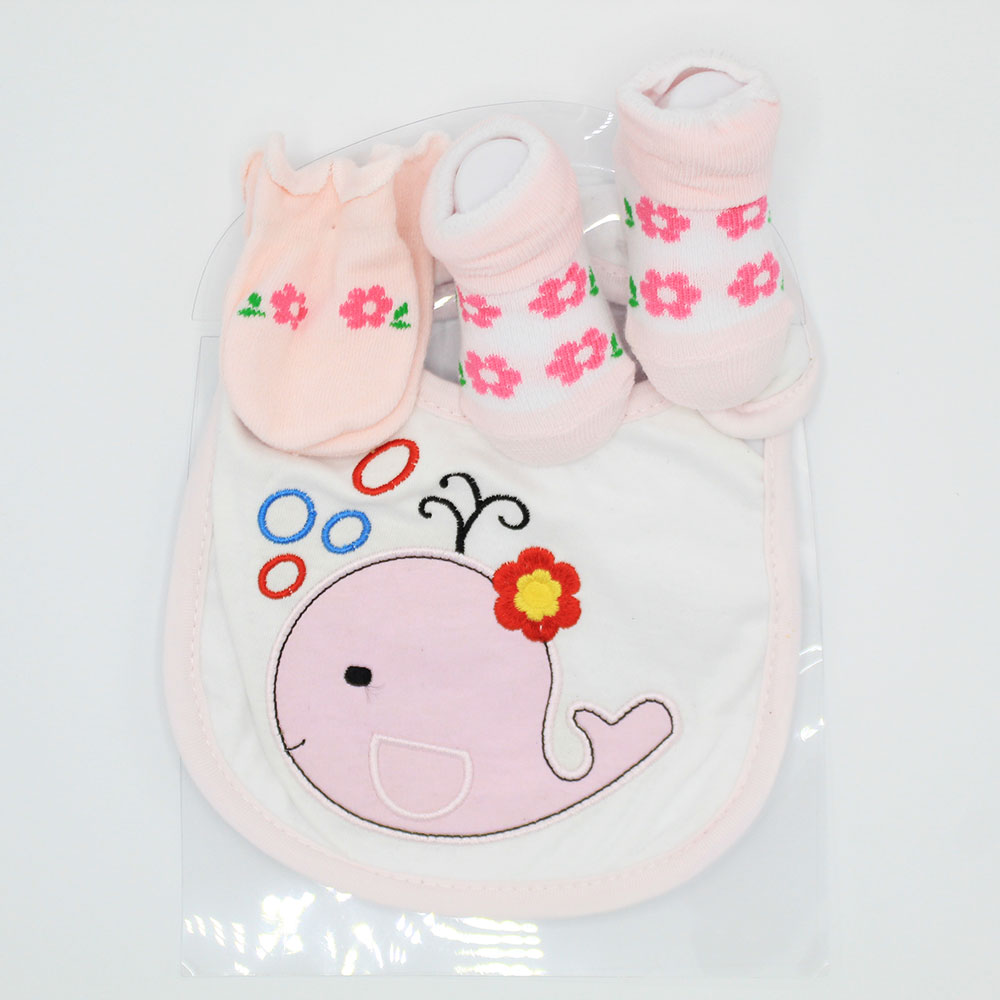 Imported Cute & Adorable Baby Waterproof Bib Booties and Mittens Combo Set