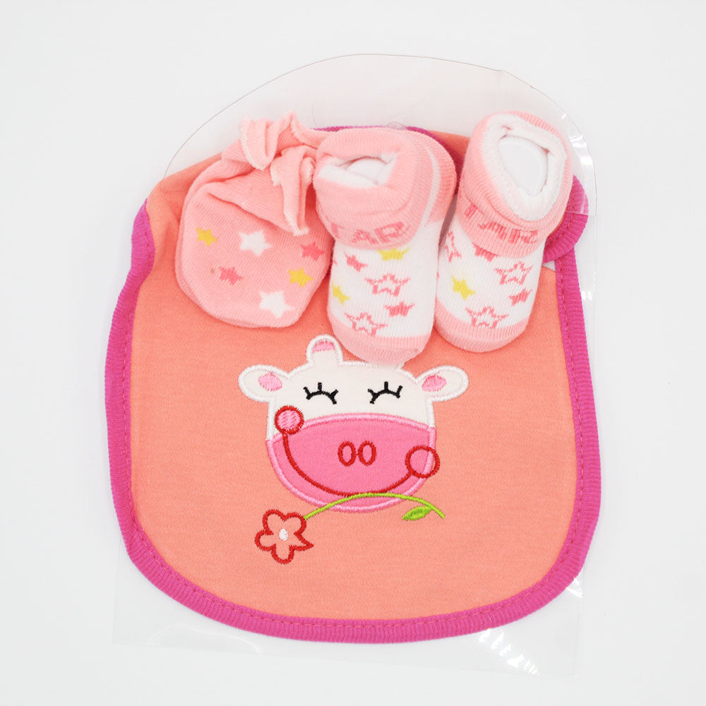 Imported Cute & Adorable Baby Waterproof Bib Booties and Mittens Combo Set
