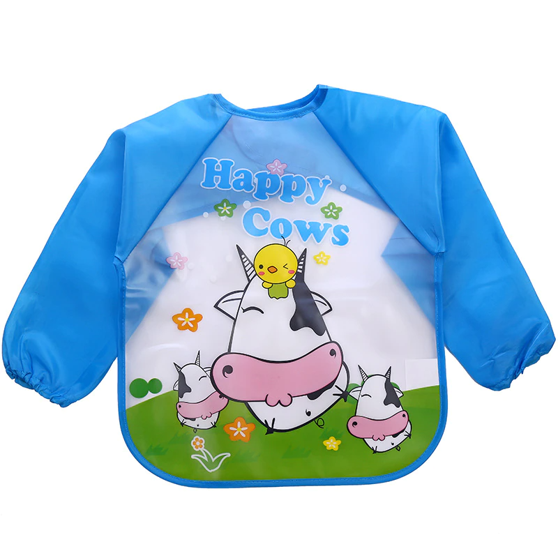 Imported Long Sleeve Waterproof Baby Feeding Children Plastic Apron Bib Toddler