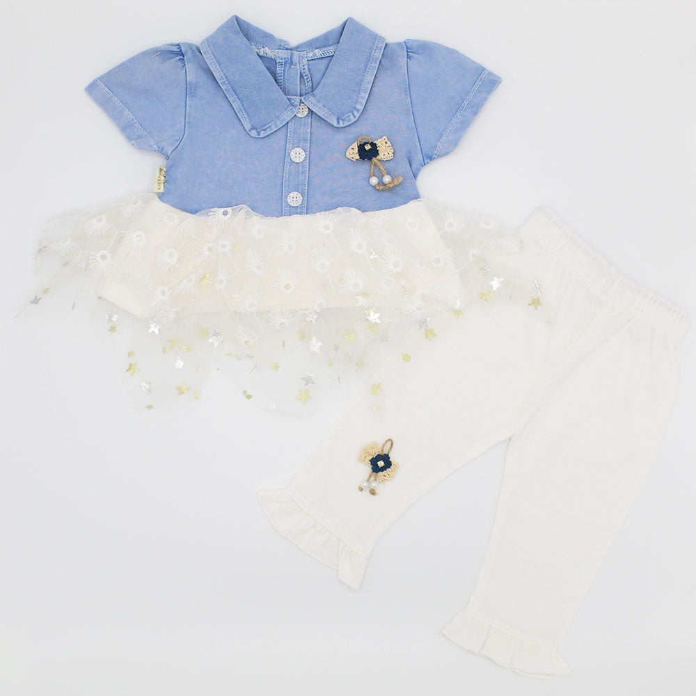 Baby Girl New Denim Style Frock with Straight Pant for 4-12 Months