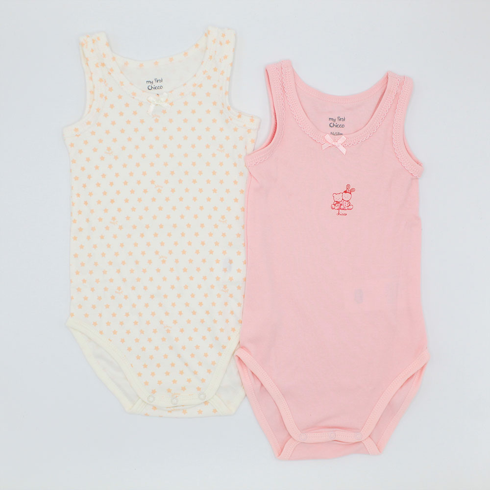 Imported Set of 2 Baby Girl Sleeveless Summer Bodysuit Onesie Romper for 0-24 Months