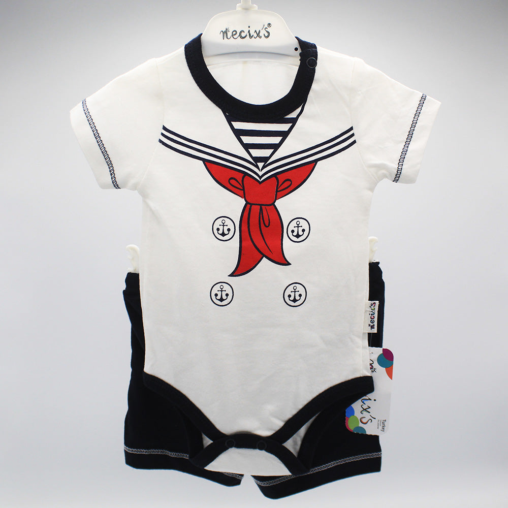 Imported Turkey Sailor Tie Bodysuit with Shorts for 0-9 months