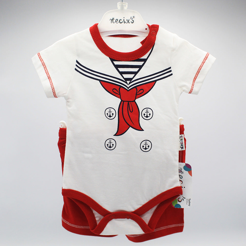 Imported Turkey Sailor Tie Bodysuit with Shorts for 0-9 months