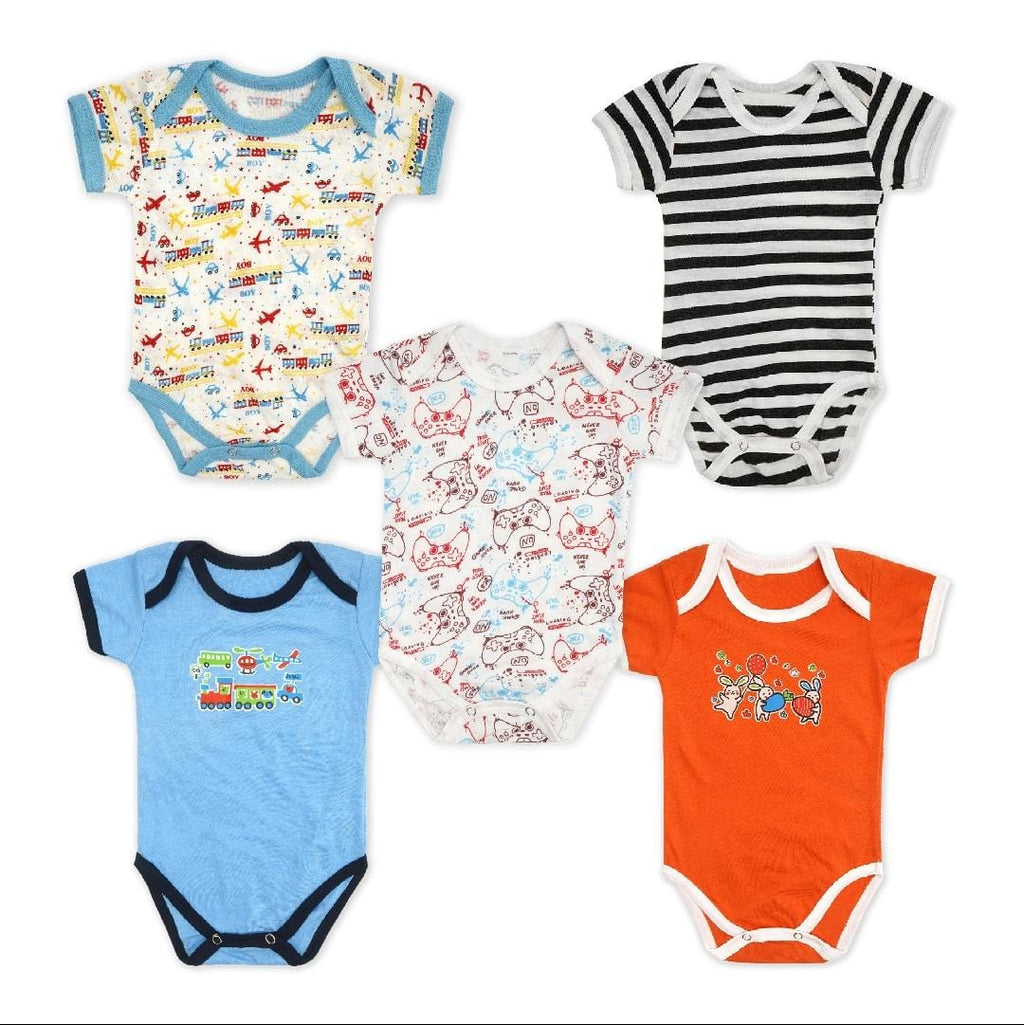 Imported Set of 5 Summer Bodysuit Half Sleeves Onesie Romper for 0-23 Months
