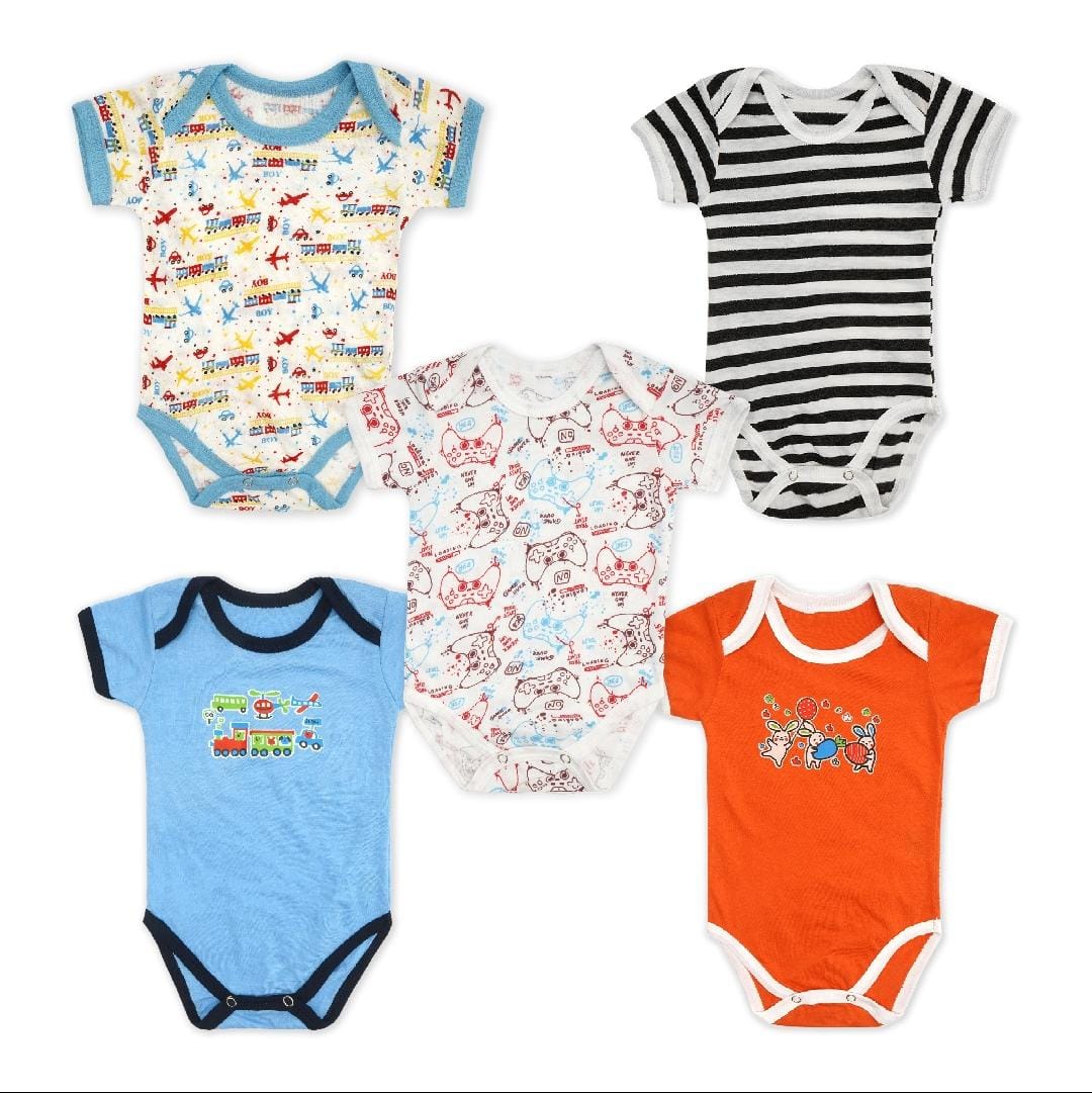 Imported Set of 5 Summer Bodysuit Half Sleeves Onesie Romper for 0-23 Months