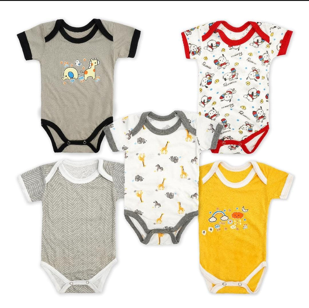 Imported Set of 5 Summer Bodysuit Half Sleeves Onesie Romper for 0-23 Months