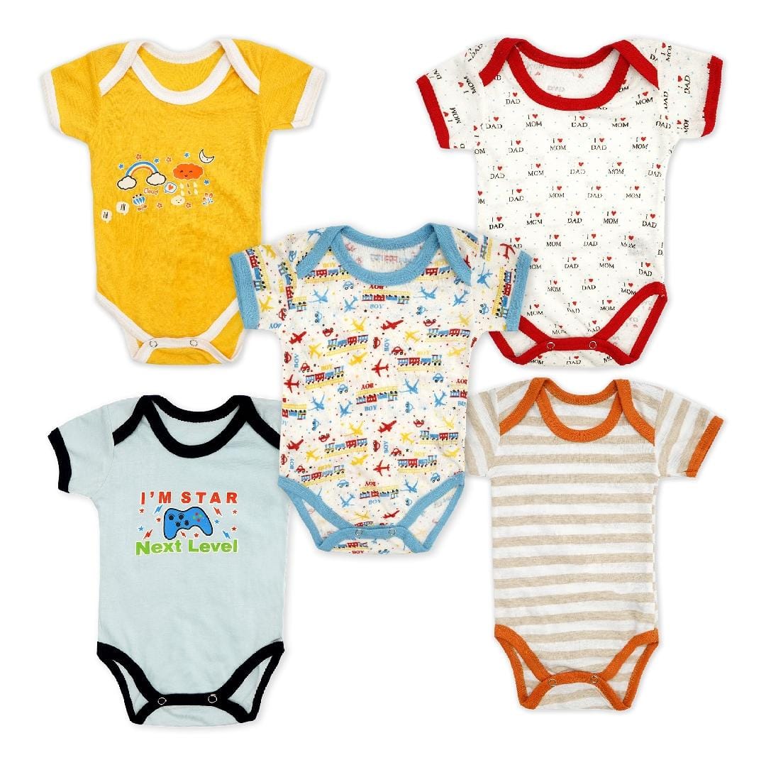 Imported Set of 5 Summer Bodysuit Half Sleeves Onesie Romper for 0-23 Months