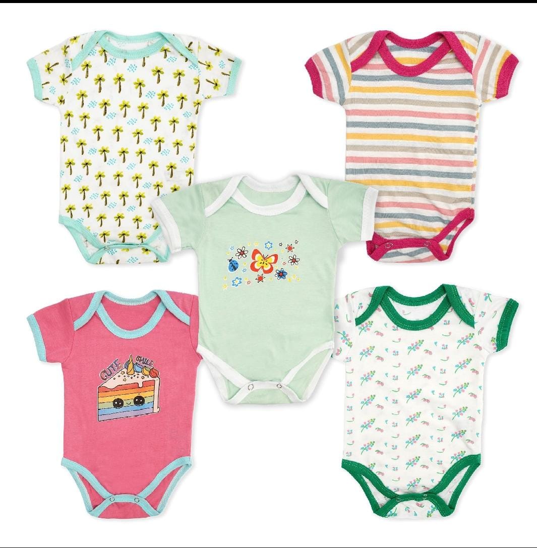 Imported Set of 5 Summer Bodysuit Half Sleeves Onesie Romper for 0-23 Months