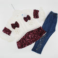 Girls Full Sleeves Stylish Fancy Sitara Bow Frock with Denim Jeans Pant for 12 Months - 3.5 Years