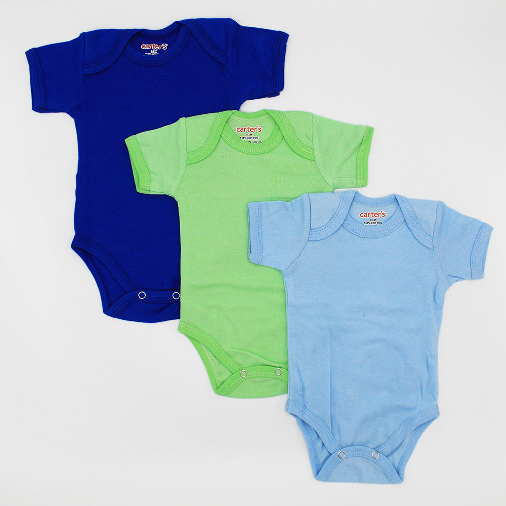 Imported Carters Pack of 3 Half Sleeves Bodysuit Colored Onesie Romper for 0-23 Months