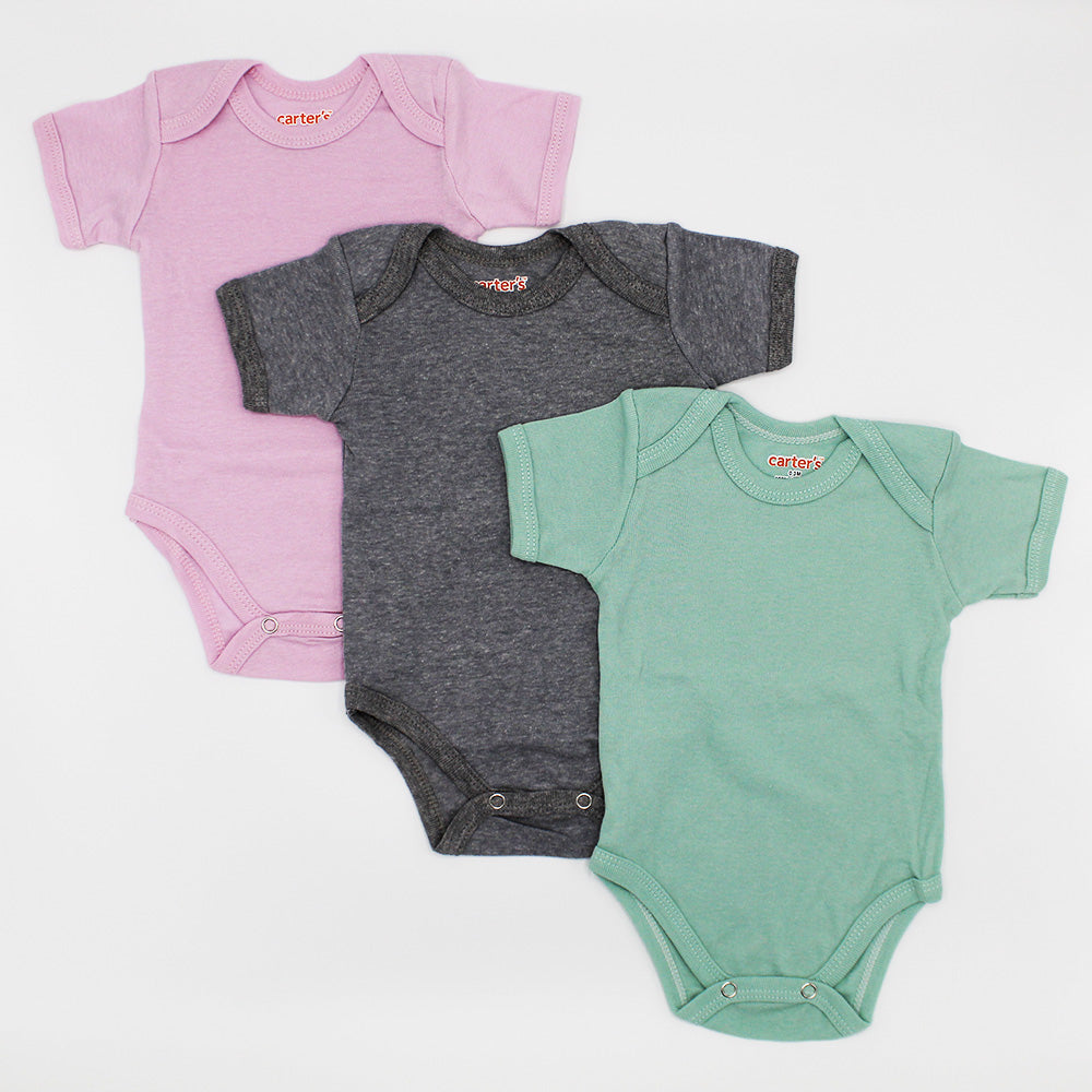 Imported Carters Pack of 3 Half Sleeves Bodysuit Colored Onesie Romper for 0-23 Months