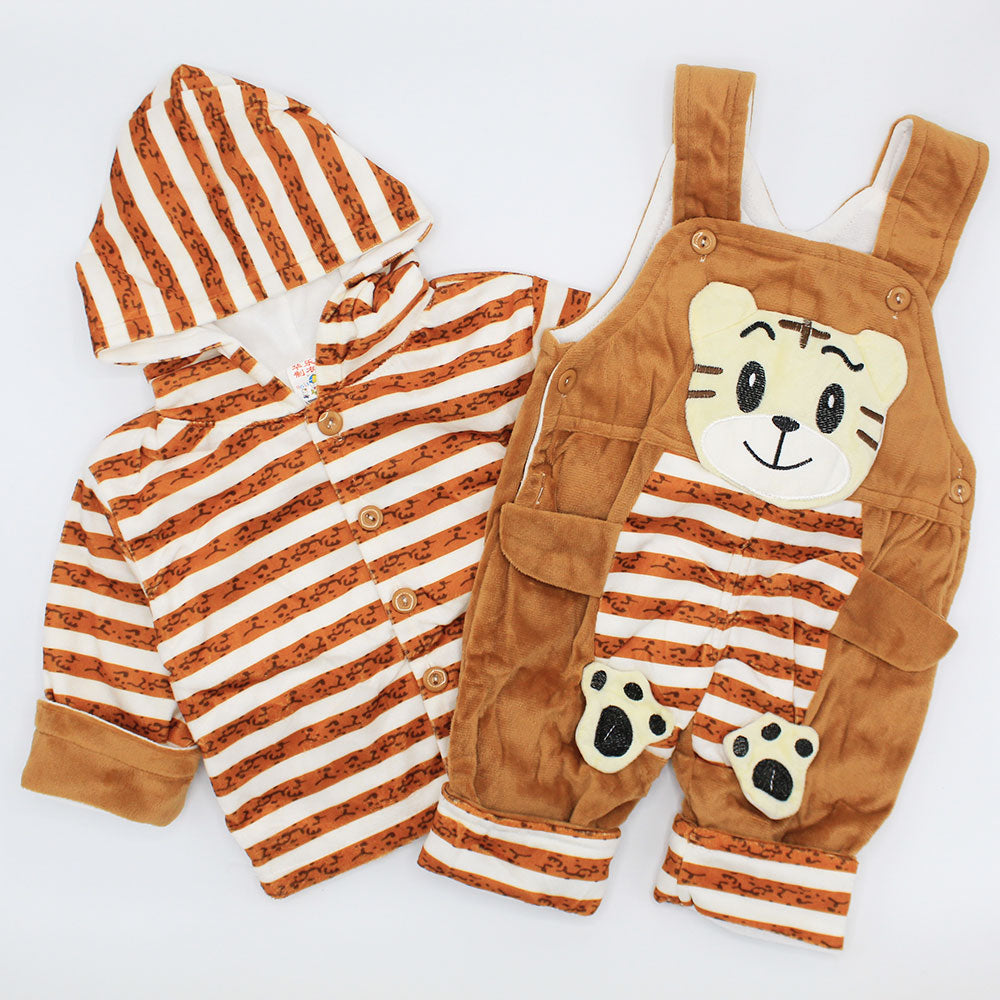 Baby Kids Imported Winter Velvet 3D Cat Character Hooded Dungaree Romper for 6 Months - 2.5 Years